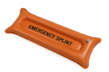Orange inflatable emergency splint for first aid