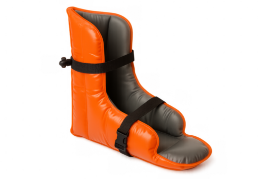 Orange inflatable orthopedic leg boot for injury recovery