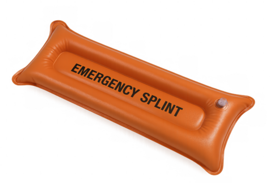 Orange inflatable emergency splint for first aid
