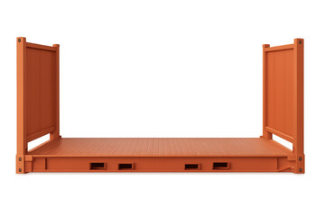 Orange flat rack shipping container on transparent background