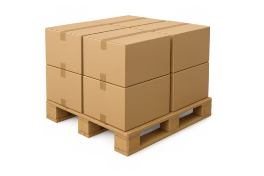 Cardboard boxes stacked on wooden pallet for shipping