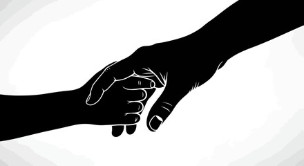 Silhouette depiction of a large hand firmly holding a smaller hand symbolizing nurturing