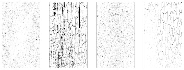 Set of dark panoramic background textures. Collection of wide textures with peeling paint, cracks, rust, scratches, noise and grain. Rough surfaces of old walls. Bundle of backgrounds for design.