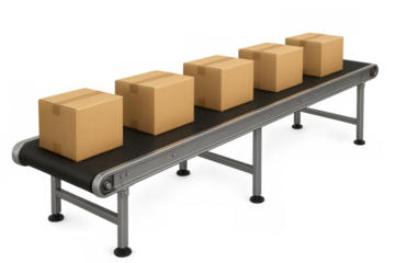 Cardboard boxes moving on a factory conveyor belt