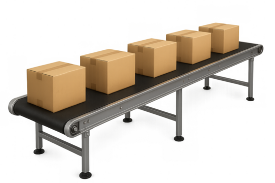 Cardboard boxes moving on a factory conveyor belt