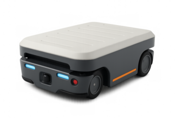 Autonomous mobile robot transporting goods on transparent background