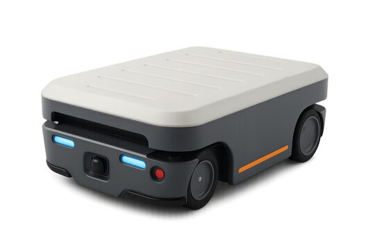 Autonomous mobile robot transporting goods on transparent background