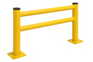 Yellow metal industrial guardrail providing protection and safety