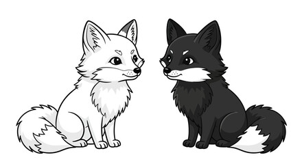 Fototapeta premium Symmetrical fox illustration showcasing contrast between monochrome shades with playful expressions