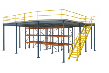 Warehouse mezzanine storage racking system with stairs