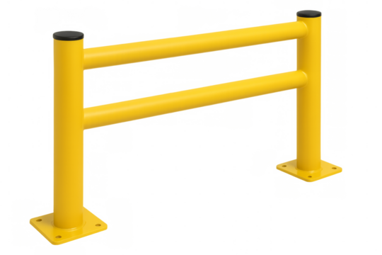 Yellow metal industrial guardrail providing protection and safety