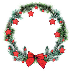 Christmas wreath with fir branches and stars illustration