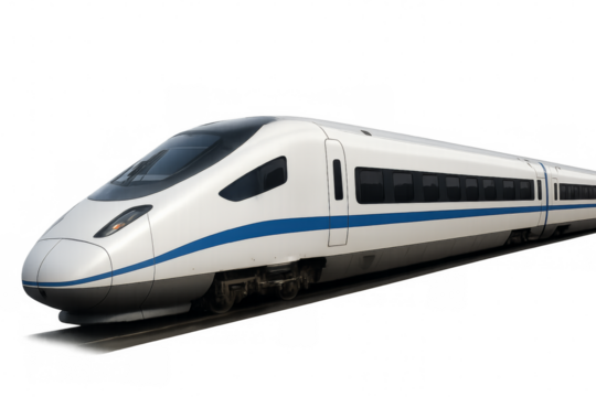 High speed rail train on transparent background