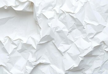 Obraz premium Close-up of crumpled white paper texture, showing creases and folds, macro, chaotic