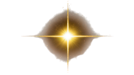 Bright Golden Starburst Light Flare on Transparent Background