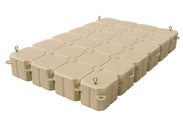 Modular beige floating dock system with transparent background