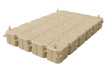 Modular beige floating dock system with transparent background