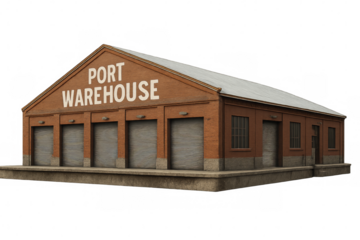 Port warehouse building with loading dock transparent background