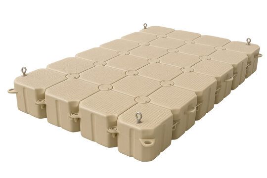 Modular beige floating dock system with transparent background