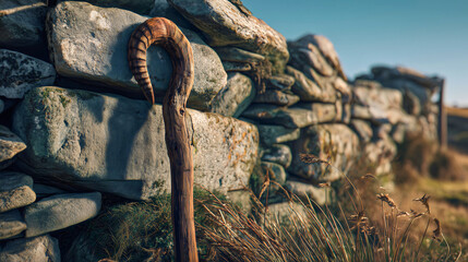 Moses' Staff: A Rustic Wooden Rod Miraculously Sprouting Green Leaves, Symbolizing Divine Power, Faith, and Renewal from the Exodus.