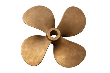 Bronze four blade boat propeller on transparent background
