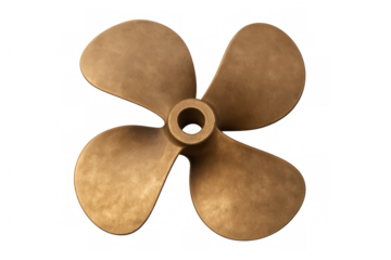 Bronze four blade boat propeller on transparent background