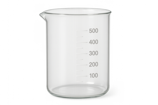 Glass laboratory beaker with measuring marks