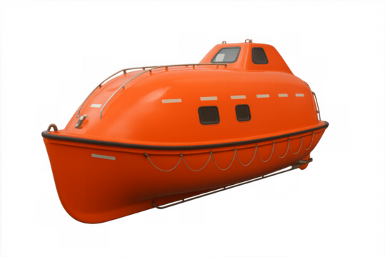 Orange lifeboat for emergency rescue and survival craft - Powered by Adobe