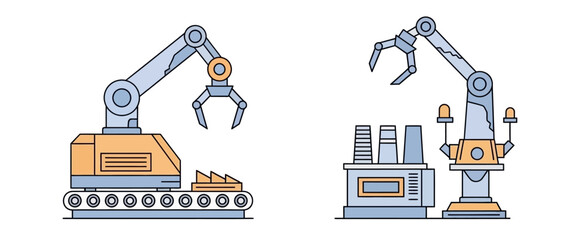 Two Industrial Robotic Arms - Automated Manufacturing Line Illustration.