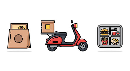 Vector Illustration of a Red Scooter with a Delivery Box, Side View.