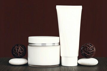 White cosmetic cream jar and tube with decorative elements