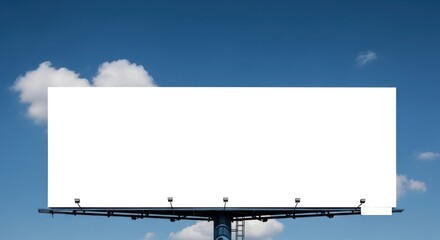 Obraz premium A blank white billboard against a clear blue sky with a few clouds.