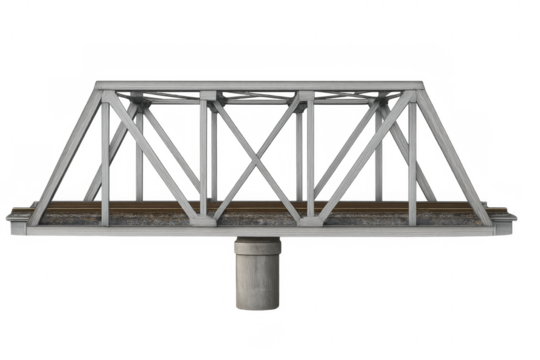 Railway truss bridge structure with tracks and column