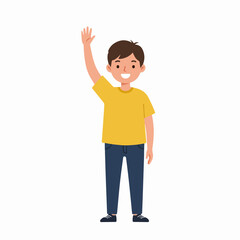 Cute Cartoon Style Boy Raising Hand Greeting Someone Illustration