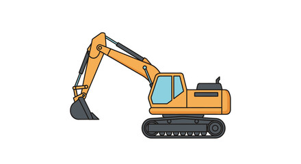 Yellow Excavator Machine with Articulated Boom and Bucket.