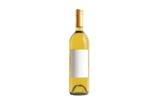 Clear bottle of white wine isolated on transparent background