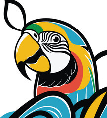 Abstract parrot head, tropical vibe, curved bold lines, perfect for summer design 2