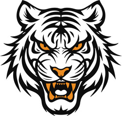 Black Bold outline with white background, Roaring tiger face, thick bold lines, perfect for sports or gaming logo 1