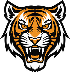 Black Bold outline with white background, Roaring tiger face, thick bold lines, perfect for sports or gaming logo 2