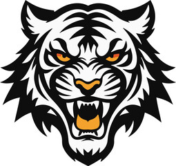 Black Bold outline with white background, Roaring tiger face, thick bold lines, perfect for sports or gaming logo 3