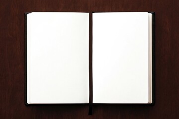 Open notebook with blank pages on dark background