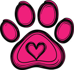 Playful puppy paw with heart shape inside, continuous line drawing 3