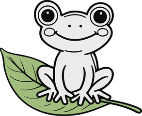 Tiny frog sitting on a leaf, simple minimalist line drawing, cute and playful style 3