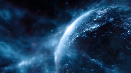 Glowing digital Earth with global network connections in a cosmic nebula
