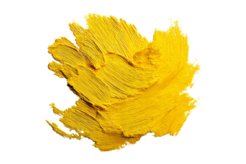 Bright yellow textured paint stroke isolated on transparent background