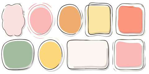 Soft pastel shapes with black outlines, various forms