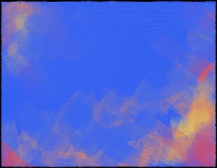 Abstract Blue Brushstroke Canvas with Warm Edge Accents – Dynamic Full-Frame Composition
