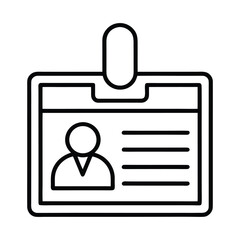 Black and white outline icon of an I D badge with person symbol ID badge identification