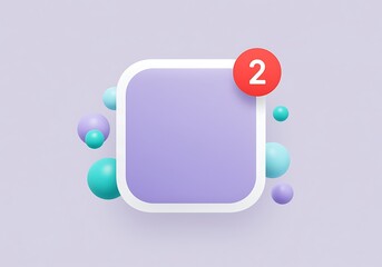 Notification Icon with Number Two and Pastel Spheres for App Updates and Message Alerts