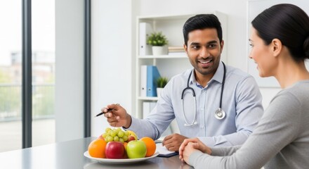 A doctor and patient discussing a healthy diet plan.